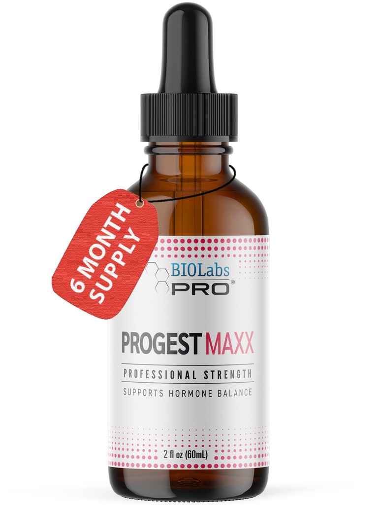 Progest MAXX Progesteron ulei, Progesteron natural bioidentic pentru femei, Hot Flashes & Menopause suport, 2oz sticla - 6 luni de aprovizionare