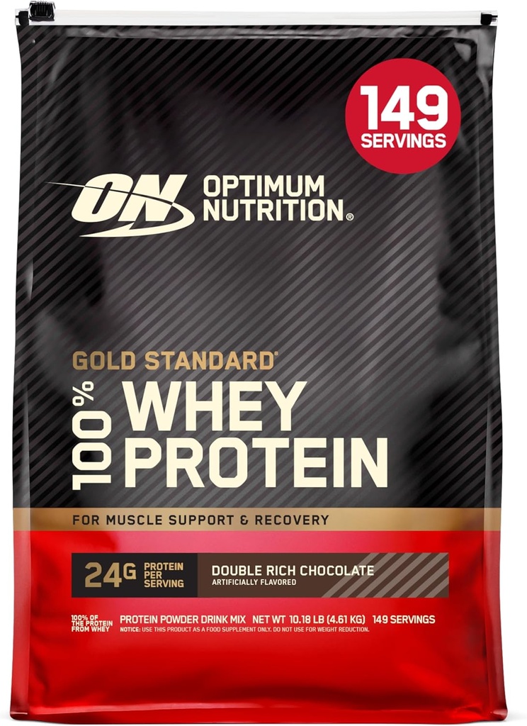 Optimum Nutriție aur standard 100% Whey Pulbere de proteine, dublu bogat Ciocolată 10 Lire (Packing May Vary)