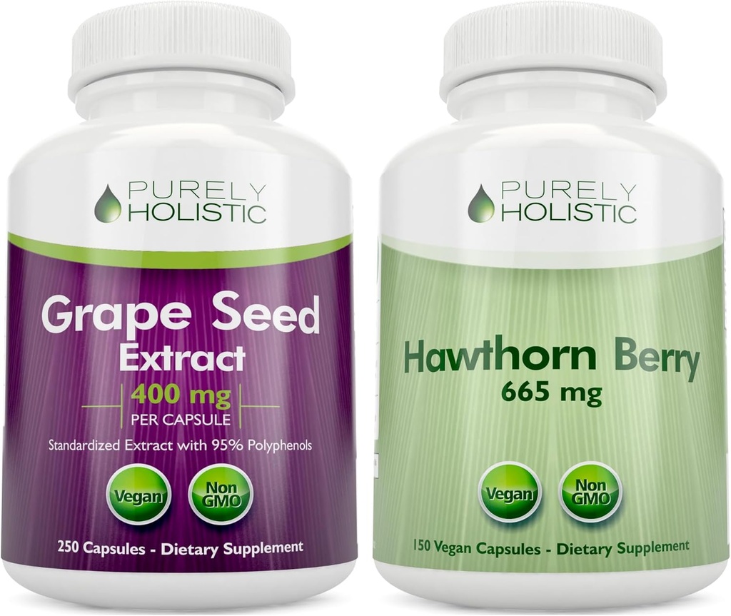 Extract de struguri pur Holistic 400mg + Hawthorn Berry 665mg Bundle - 400 capsule Vegan - Made in USA