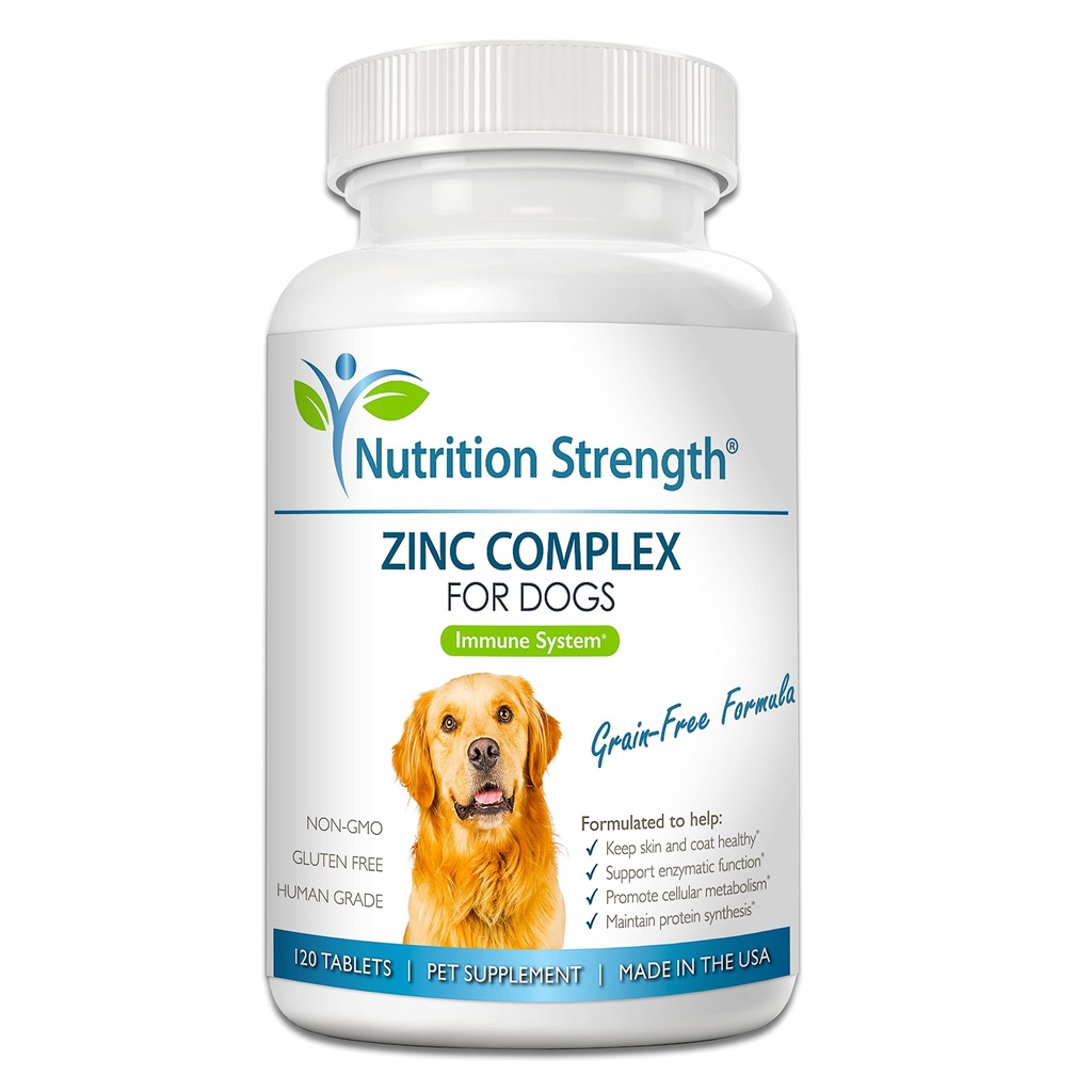 Zinc pentru câini pentru a sprijini pielea sanatoasa si haina, promovarea crestere normala, echilibru Functie imunitara & metabolica celulara, cu Biotin, Folat, Seleniu & Vitamina E, 120 comprimate masticabile