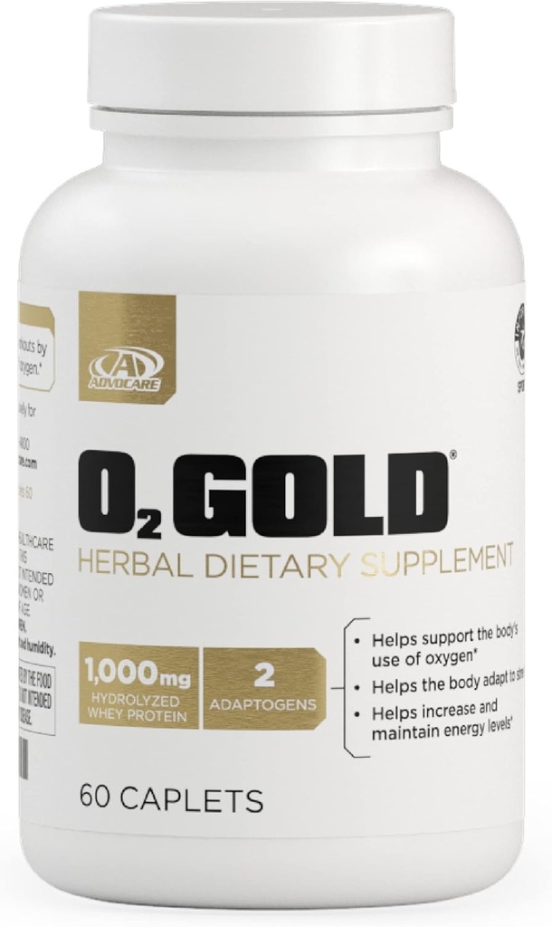 AdvoCare O2 Gold - Suplimentul de oxigen din sânge cu Rhodiola Rosea Root & Hidrolyzed Whey Proteine - Sprijină energia* - 60 Caplete