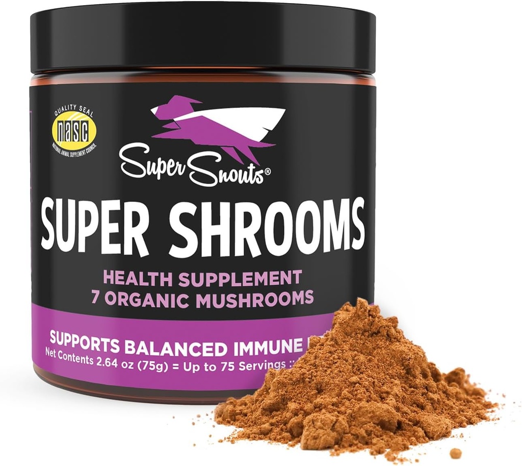 Super Snoots Super Shrooms supliment de suport imun pentru câini și pisici, 2.64 oz - Made in USA Organic Non-GMO, Immune Health for Strong Imunity, 7 Mushroom Blend pulbere