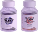 Lemme Sleep & Glow Bundle - Sleep Gummies, a Drug-Free Nighttime Aid & Glow Biotin & Colagen Hair Gummies for Strong, Thick Hair & Reducted Sheddling - Gluten/Gelatin Free, Non-GMO - 60 Ct. Fiecare