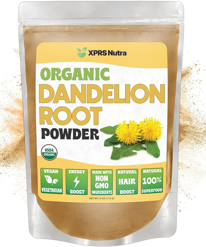 XPRS Nutra Organic Dandelion Root Powder - Vegan prietenos antioxidant putere pentru suport hepatic - Dandelion Root pentru ceai și băuturi - Immune Boosting Dandelion pulbere (8 Ounce)