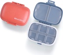 MEACOLIA 2 Pachet 8 Compartimente Travel Pill Organizator Cutie de umiditate Dovada de pilula de mici pentru buzunar Purse Daily Pill Holder Container pentru vitamina de medicina (Dark Blue & Red)