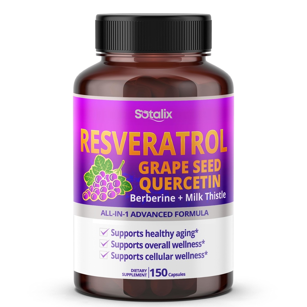 Resveratrol cu semințe de struguri + Quercetin Berberine + lapte Thistle puternic anti-Aging - Statele Unite ale Americii Made & Testat (150 de zile de aprovizionare (Pachetul de 1)