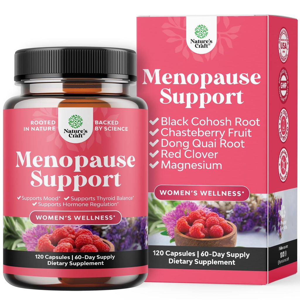 Menopauză completă Herbal Supliment pentru femei - Femeie Hormon Balance Capsule pentru Transpirații de noapte Flash-uri fierbinți și Swings cu Dong Quai, Chaste Berry & Black Cohosh Root - 120 Conte Pack
