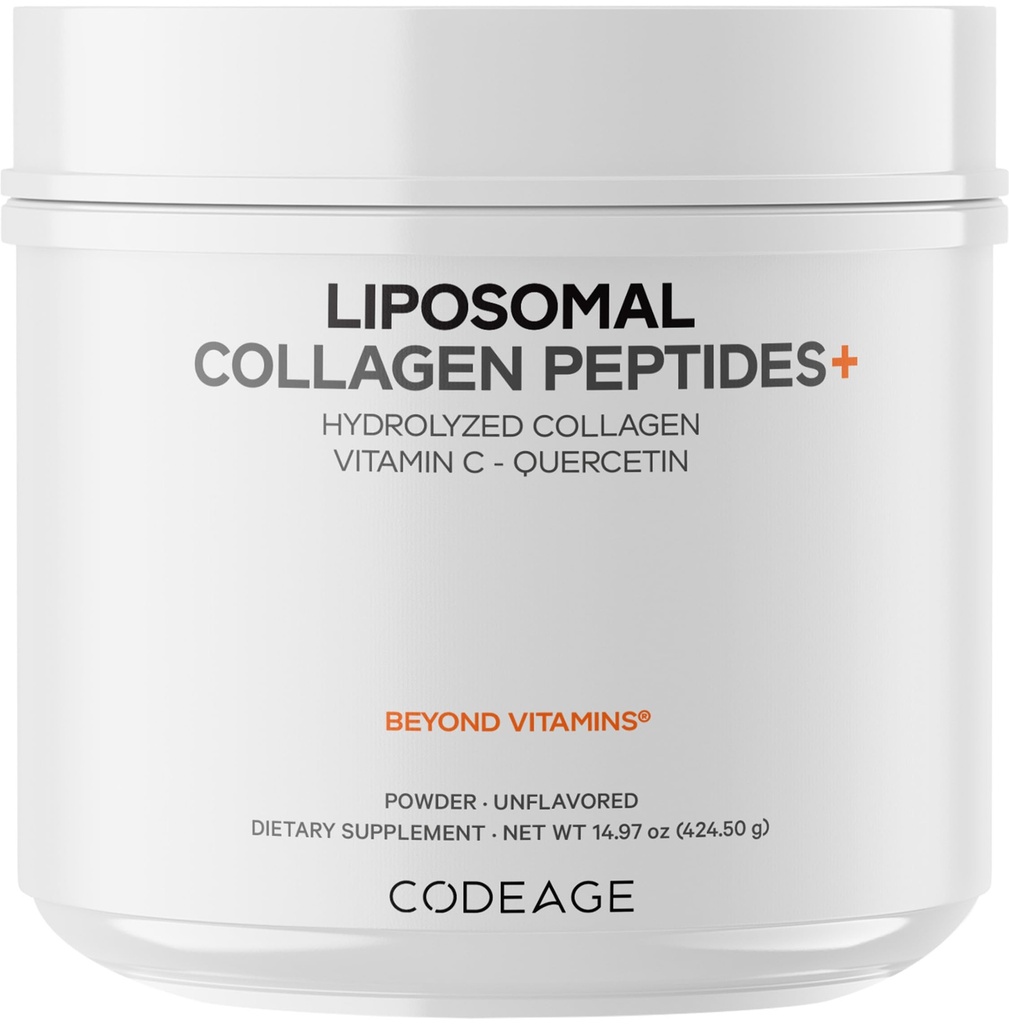 Codeage Liposomal Colagen Peptides Powder + Vitamina C & Querbetin, Complex fosforolipidic, Păsări de iarbă-Fed Hidrolyzed Colagen Tip I & III Supliment All-in-One, Non-GMO, 14,97 oz