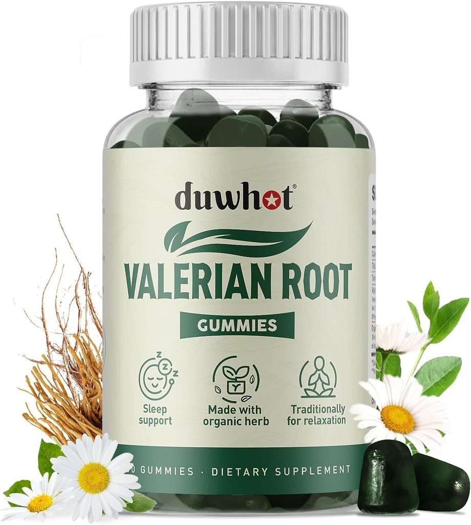 Root valeriană Gummy, organic valeriană Root for Sleep & Stress Relief, imbunatatit cu flori de musetel pentru adulți, Copii-Prieten, Aroma de mere, 60 de conte