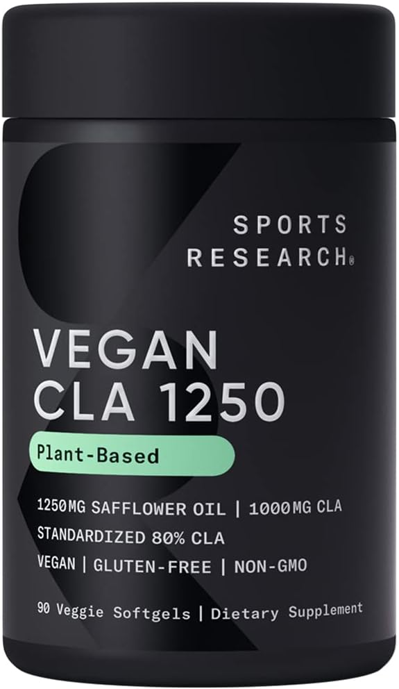 Sports Research Vegan CLA - 1250 mg cu Active Conjugate Acid Linoleic pentru bărbaţi şi femei 