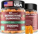 Berberina cu Ceylon Cinnamon Gummies - 1500mg Berberine HCI Supliment cu crom, Turmeric și lapte Thistle - Suport imun - pentru femei și bărbați - 60 de gume fără zahăr