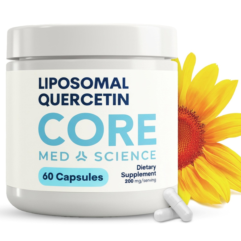 Nucleu Med Science Liposomal Quercetin, 200 mg (60 capsule) - Querbetin Suplimentul susţine absorbţia vitaminei C şi zincului - Promovează sistemul imunitar şi sănătatea cardiacă, Gluten-Free & Dairy-Free