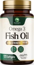 Omega 3 ulei de pește 2400 mg Supliment, Sustenabil sursă, Triple Putere Omega-3 Supliment Softgels, Brain Health Support, EPA & DHA ulei de pește acizi grasi Suplimente, Gluten & OMG gratuit, 120 Softgels