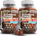 15in1 Gummie de ciuperci cu coama lui Lion Turcia coada Cordyceps Reishi Chaga dulce Toot Maitake Meshima Poria Cocos Shiitake Tremella, Oyster Agaricus ciuperci pentru bărbați și femei Supliment - 2Pack