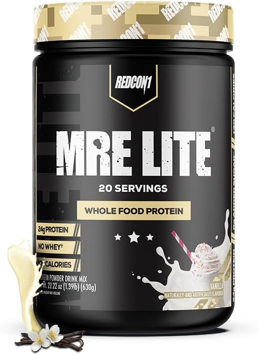 REDCON1 MRE Lite Întreaga pulbere de proteine alimentare, Vanilie - Carb scăzut & Whey Free Meal Înlocuire cu amestecuri de proteine animale - Ușor de săpat Suplimentul făcut cu uleiuri MCT (20 serviri)