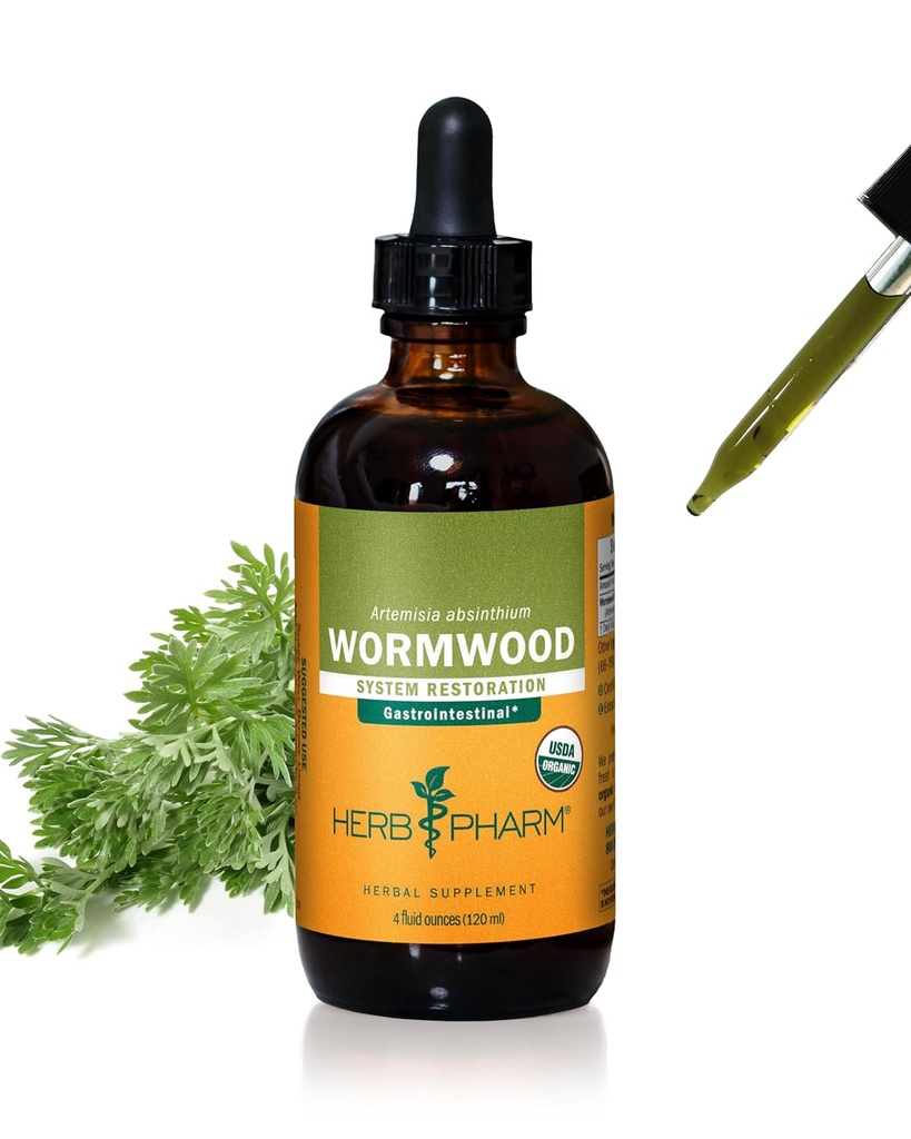 Herb Pharm Certified Organic Wormwood Extract lichid pentru suport de sistem digestiv - 4 Once
