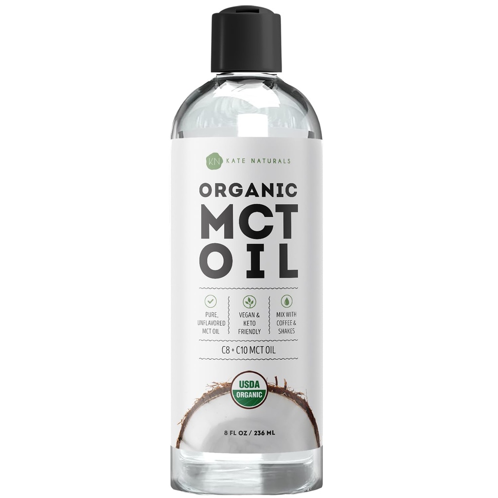 Kate Naturals MCT Ulei pentru cafea. Ulei pur de cocos MCT C8 și C10 (8oz, organic, nearomatizat)
