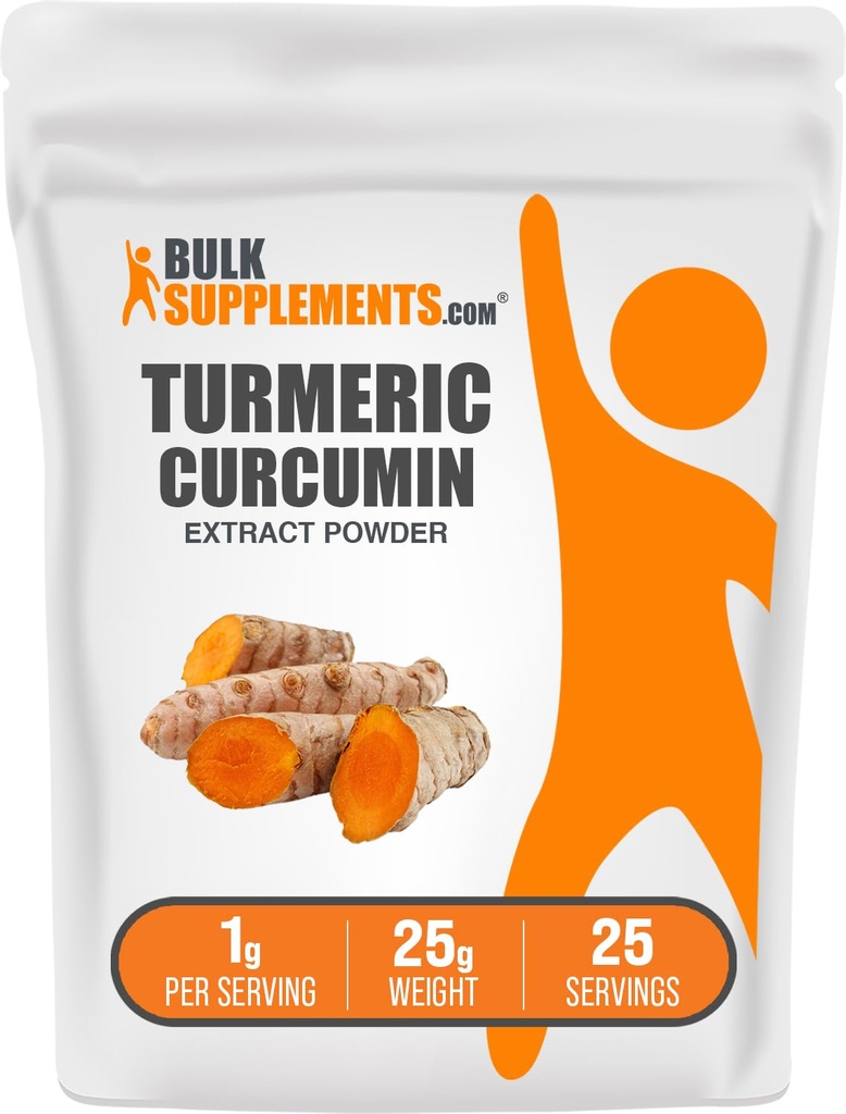 BulkSupplements.com Pulbere de extract Turmeric - de la rădăcină turmerică, suplimente de curcumină, pulbere de curcumin turmeric - Gluten gratuit, 1g per Serving, 25g (0,88 oz) (Pachet de 1)
