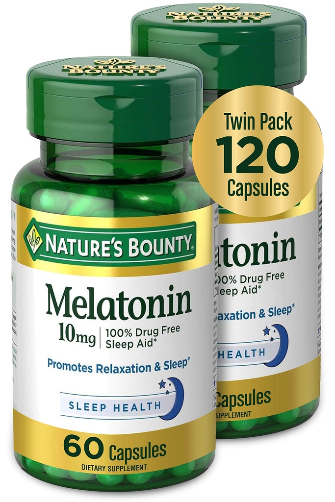Melatonina de bounty a naturii, promovează relaxarea şi sănătatea somnului, 10 mg, capsule, 60 Ct (2 ambalaj)