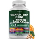 Seleniu, Zinc, Iod, L Tyrosine, Ashwagandha - Suport Supliment pentru Femei si Barbati cu Bladderwrack, Turmeric, Siliciu Kelp, Schisandra - 60 Conte