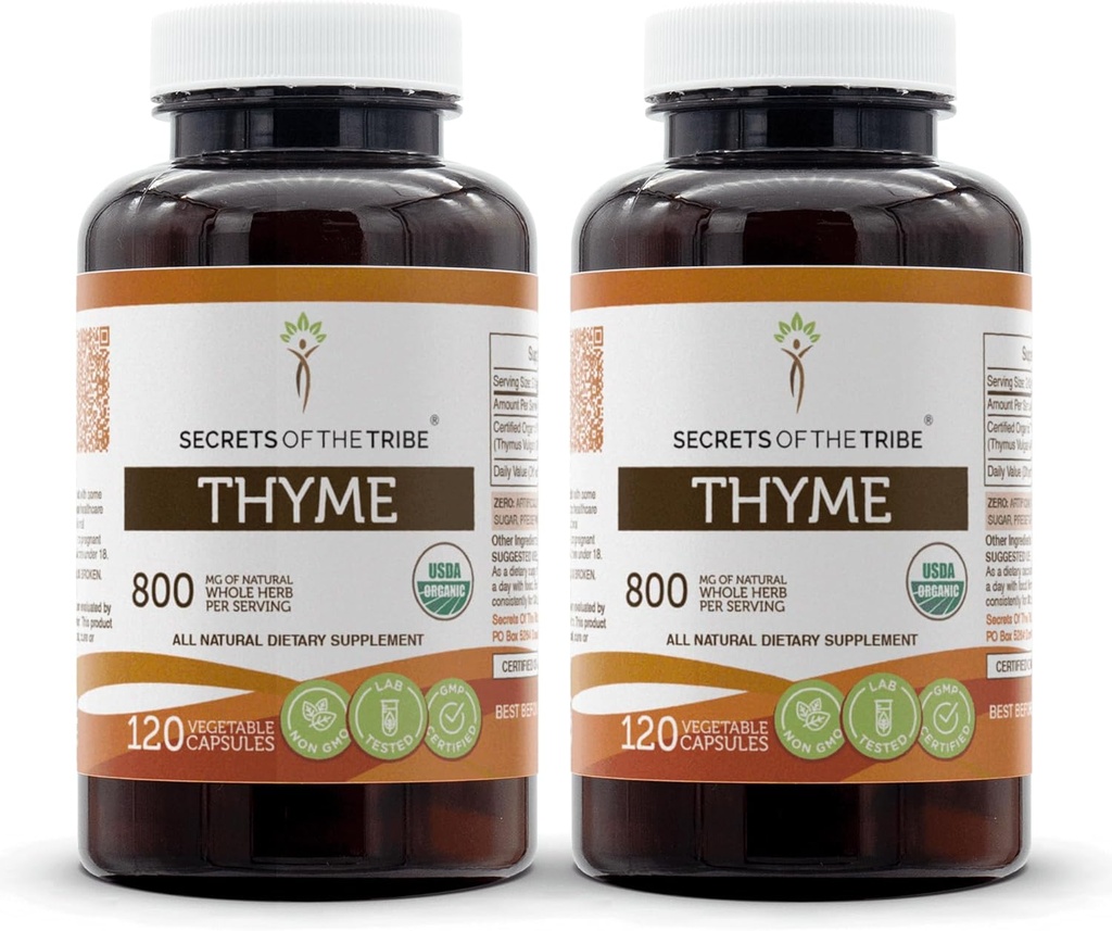 Secretele Tribului Thyme 2x120 Capsule, fabricate din capsule vegetale și USDA Organic Thymus Vulgaris Toni Effect (2x120 Capsule)