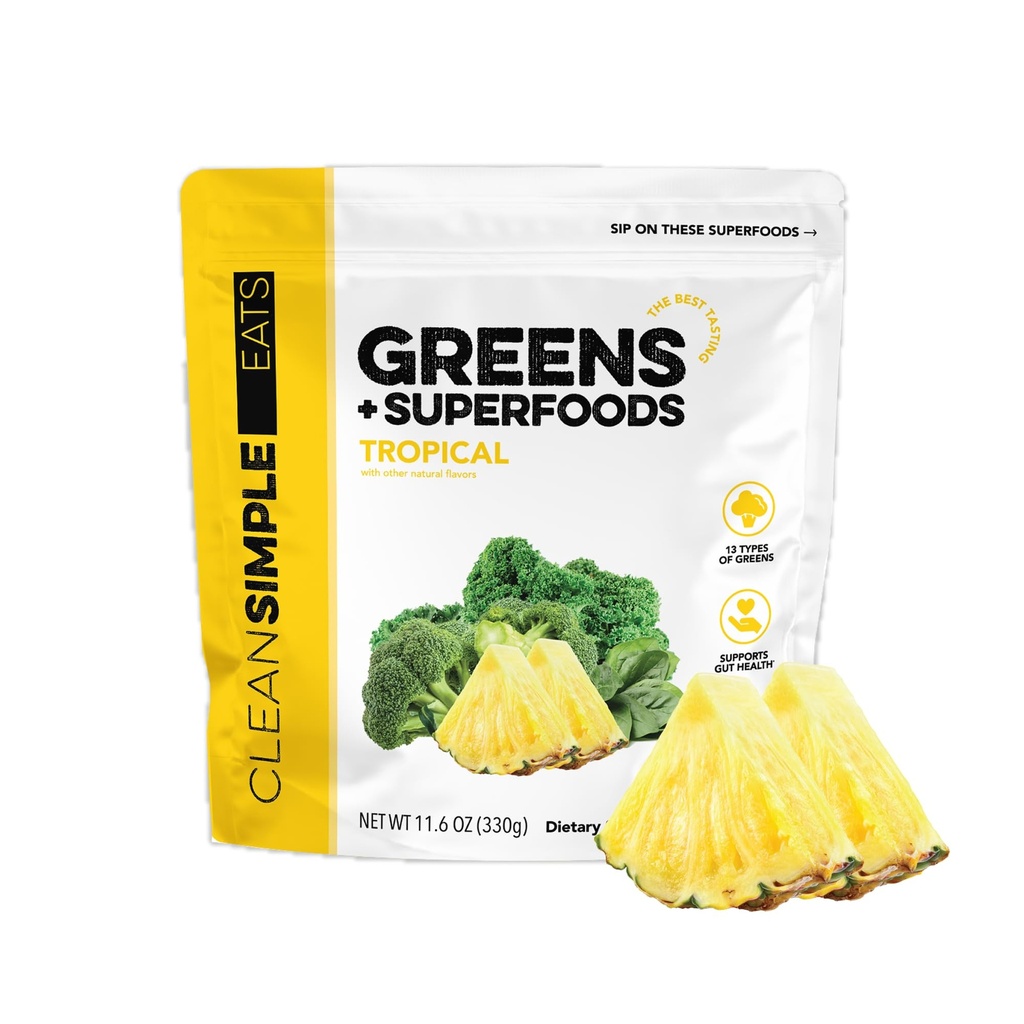 Curate simplu Mănâncă Super Greens pulbere, naturale aroma verde pulbere cu Chlorella, Spirulina, Superfoods & Prebiotic Fiber, Fără Ingrediente artificiale, Gluten gratuit, Tropical Greens Aroma, 30 Srvg