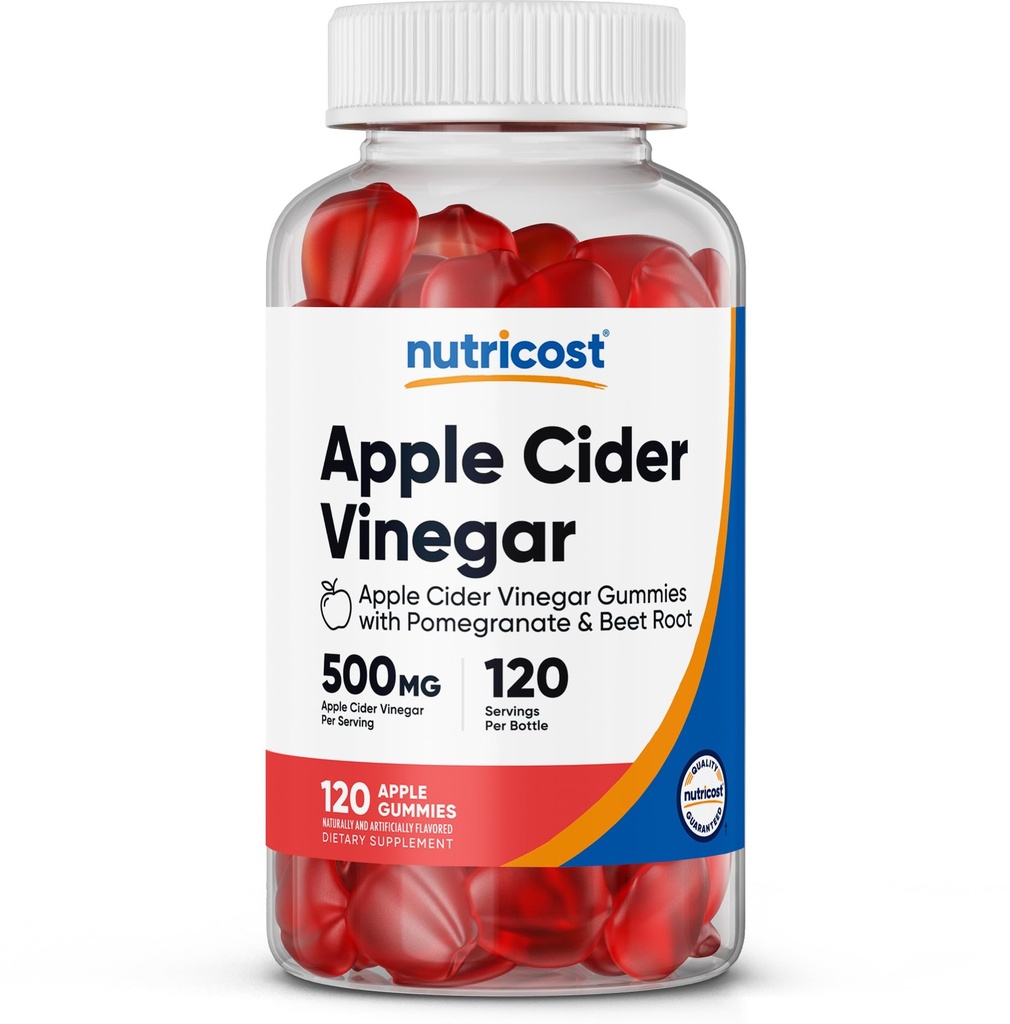 Nutricost Apple Cidru Oţet 500mg, 120 Gummies, Apple Aroma - Gluten gratuit, non-GMO, No Corn Syrup
