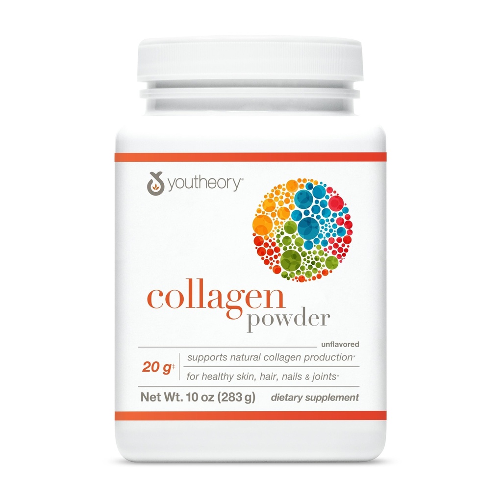 Youtheory Colagen Powder - cu Aminoacids, Minerales, Vitamina C & B7 (Biotina) - Sprijină oase sănătoase, mușchi, păr, unghii, piele & articulații* - Hidrolizate - Nearomatizate - 10 oz (10 serviri)