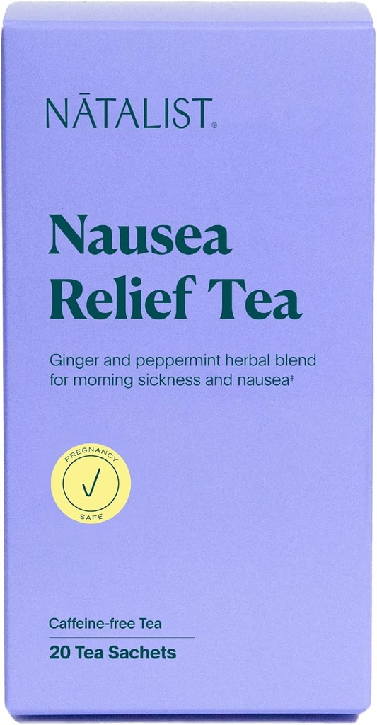 NATALIST Greaţă Relief Ceai Ease Sarcina Dimineaţa Stare de rău Calmant Plant-Based Comfort Blend pentru femei - Digestive Soothing Organic Ginger & Peppermint - Vegan, Gluten-Free, Cafeina-Free - 20 Bags