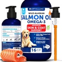 Ulei de somon pentru câini - Omega 3 pentru câini - 16 FL OZ Wild Alaska ulei de pește somon - naturale EPA & DHA acizi grasi pentru piele & haina, Alergie, Joint & Bone Health - supliment de sprijin lichid pentru vărsare