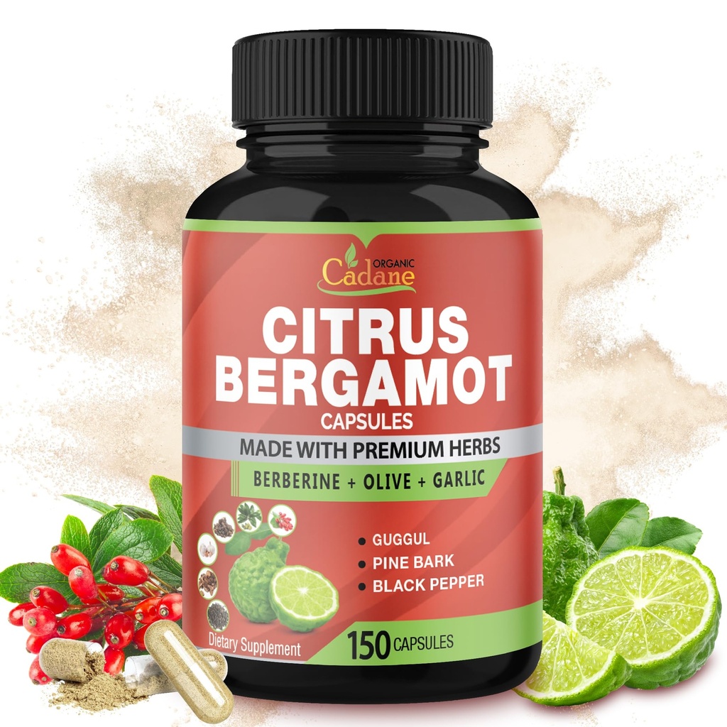 Cadane Citrus Bergamot Supliment Capsule cu Berberine, Olive, Guggul, Usturoi, Pine Bark, Black Pepper - 150 Caps pentru 5 luni de aprovizionare