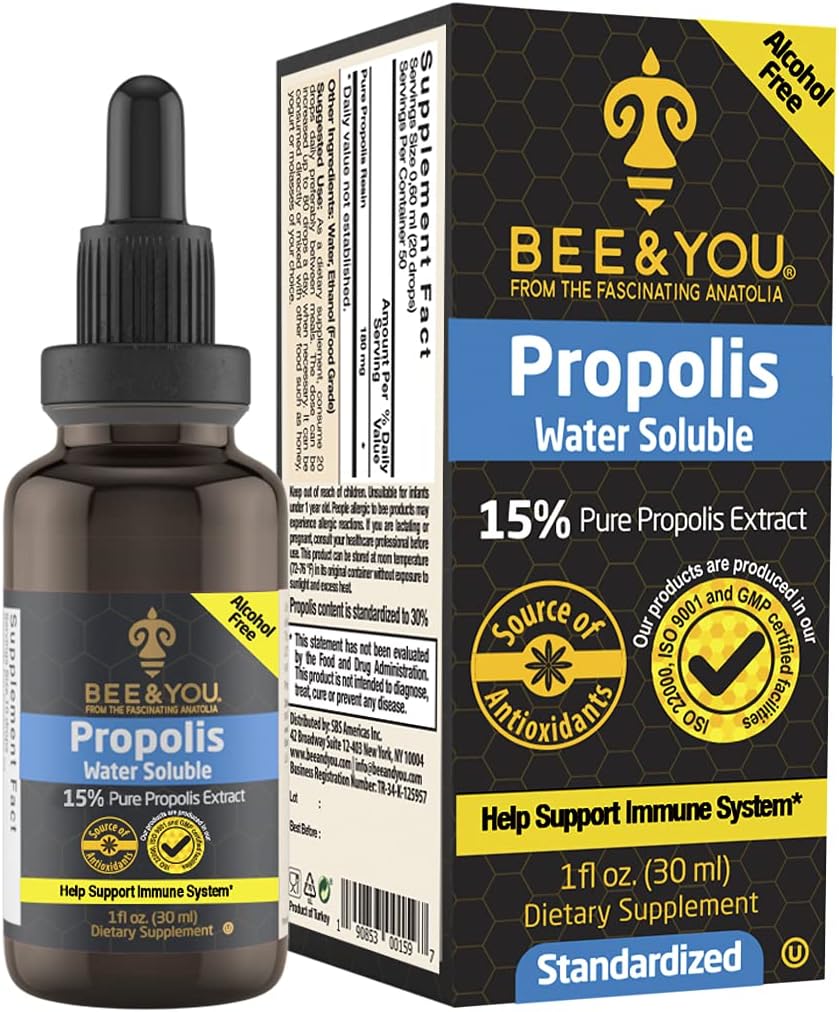 BEE and You 15% Pure Propolis Water Soluble extract - High Potentity - Zero Sugar - Zero Calorie - Natural Immune Support & Sore Throat Relief Antioxidanti, Keto, Paleo, Gluten-Free, 1 Fl Oz