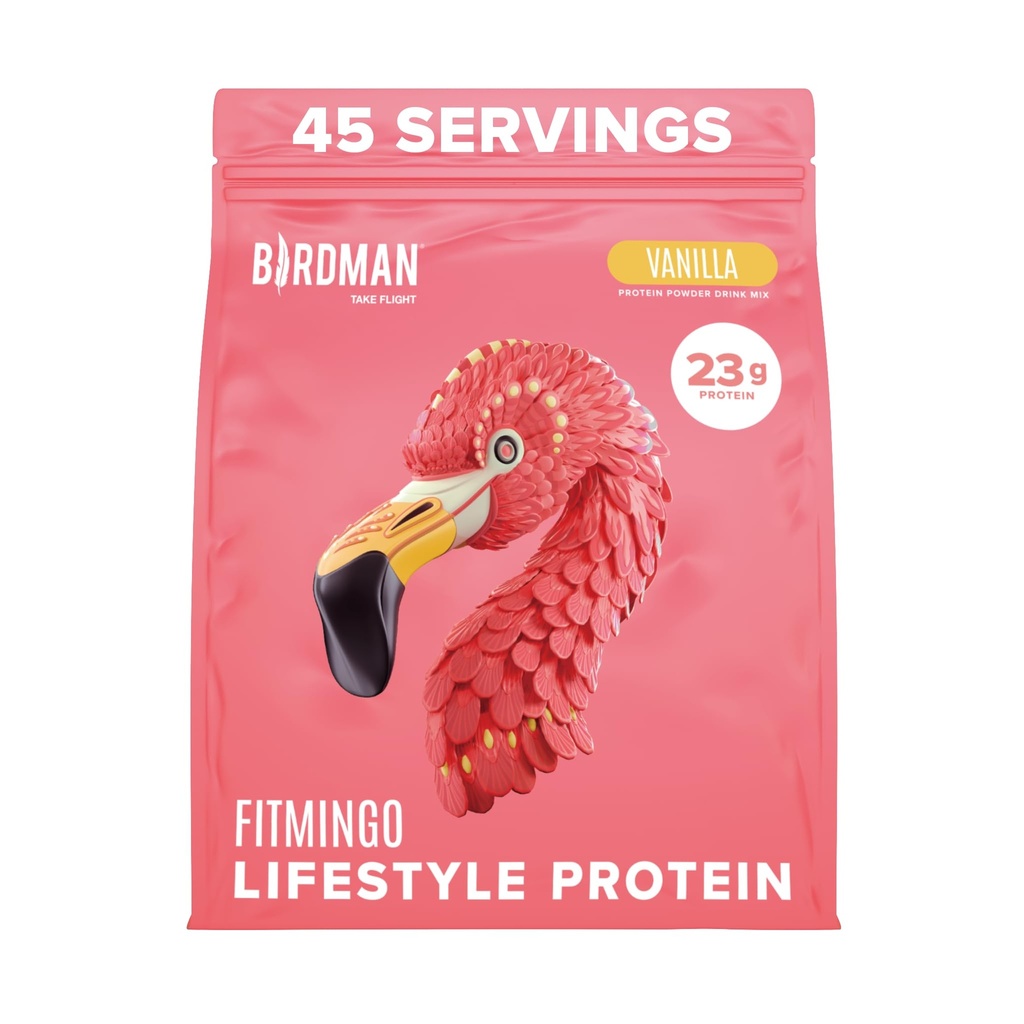 BIRDMAN Fitmingo Vegan Protein Powder with Inositol, Collagen Boosters, Hyaluronic Acid and Vitamins | Low Carb, Dairy Free, Low Calorie | 23g Plant Based Blueberry Protein Powder with Myo-Inositol