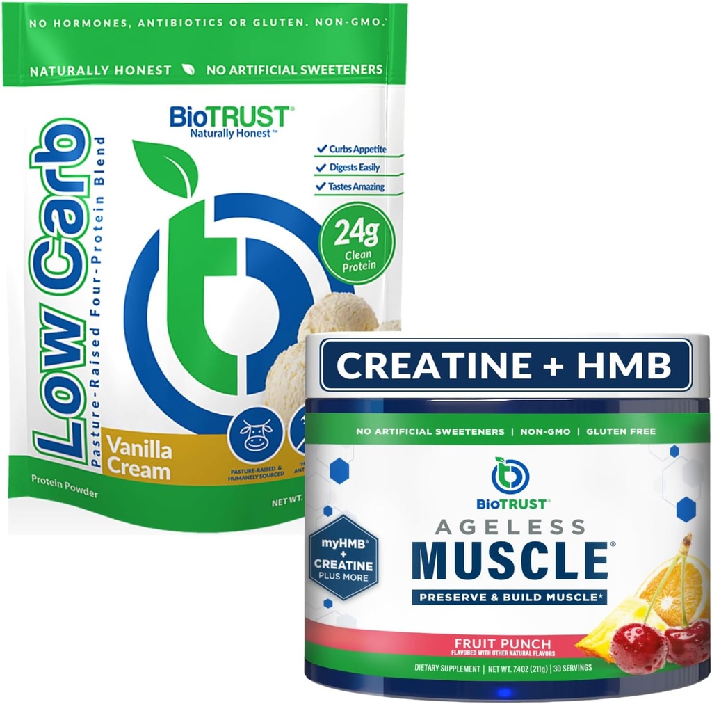 BioTrust Ageless Muscle (Frut Punch) și Carb Multi Proteine (Vanilla Cream) Bundle