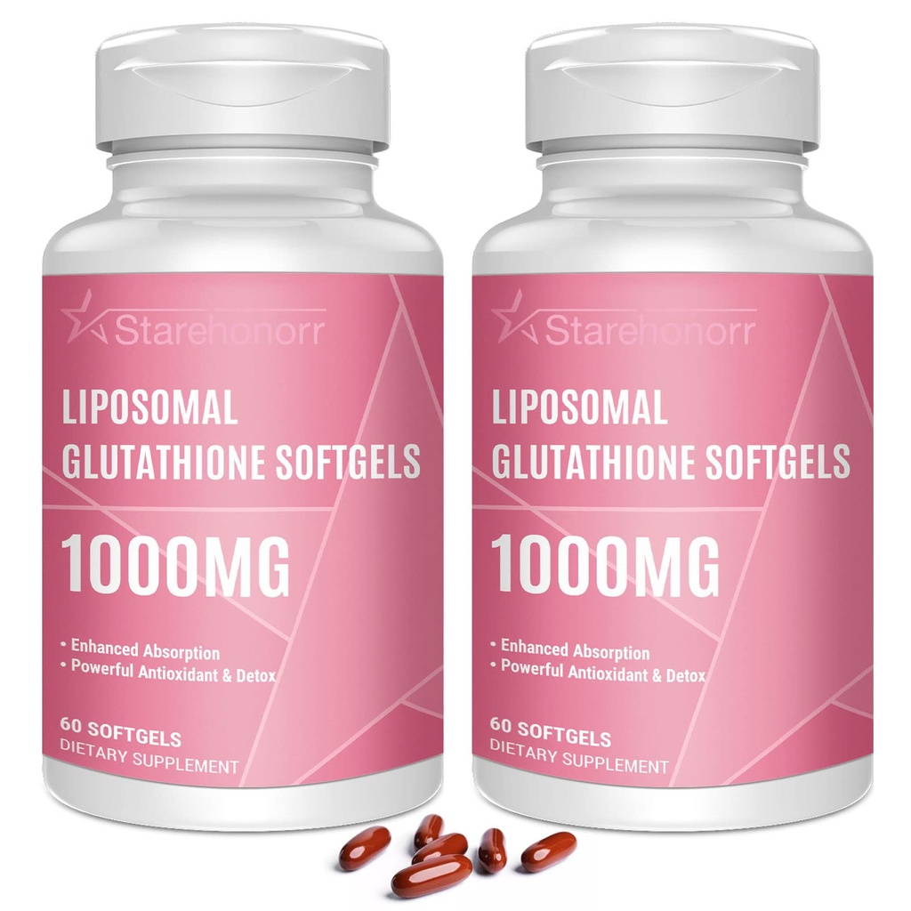 Liposomal Glutatione Softgels 1500MG, supliment redus Glutatione cu vitamina C, o mai bună absorbție, non-GMO puternic antioxidant pentru imbatranire sanatoasa, Detox, Immune Health,120 Softgels