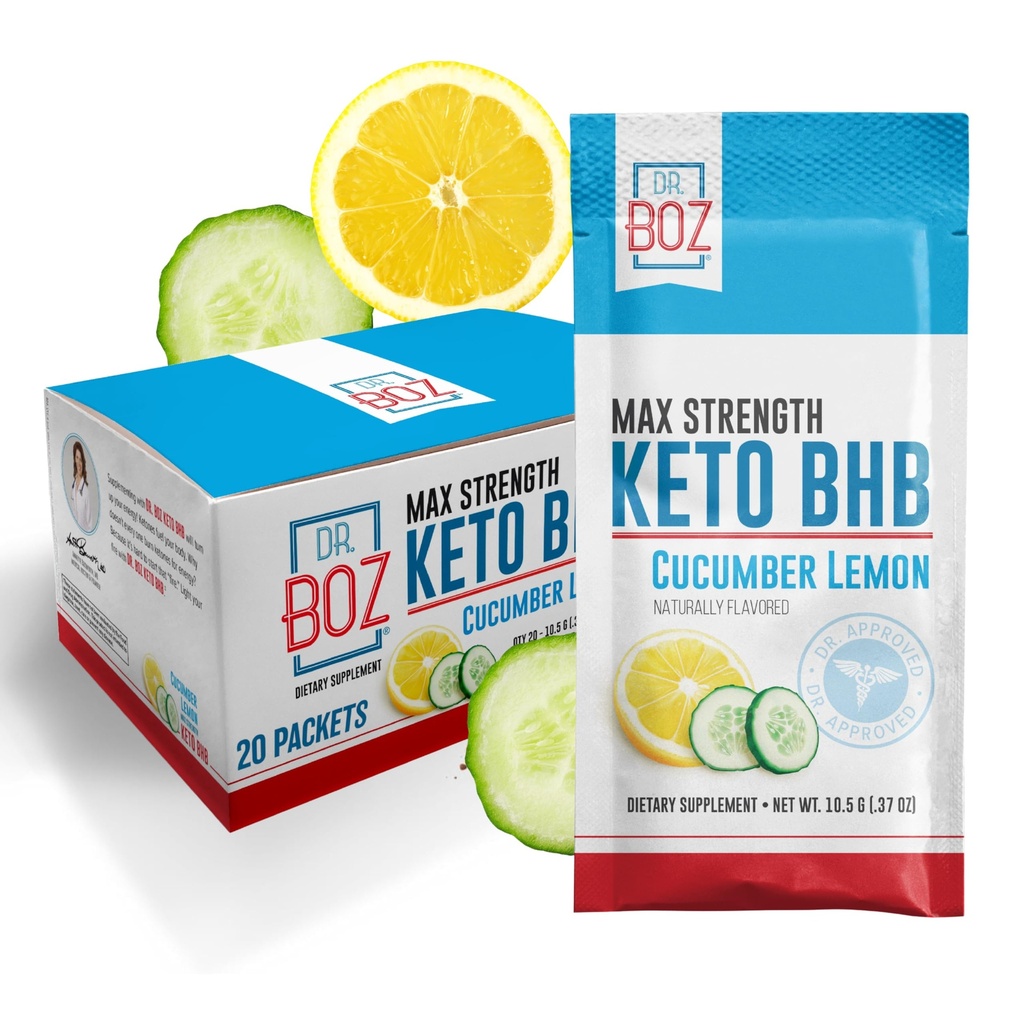 Dr. Boz - Keto BHB Powder - Castravete Lemon, 20 Pachete - Ketones Drink - Creșterea energiei și reducerea craveurilor - Max Putere Supliment alimentar - Calitate testat - Made in the USA - 10.9oz (310g)