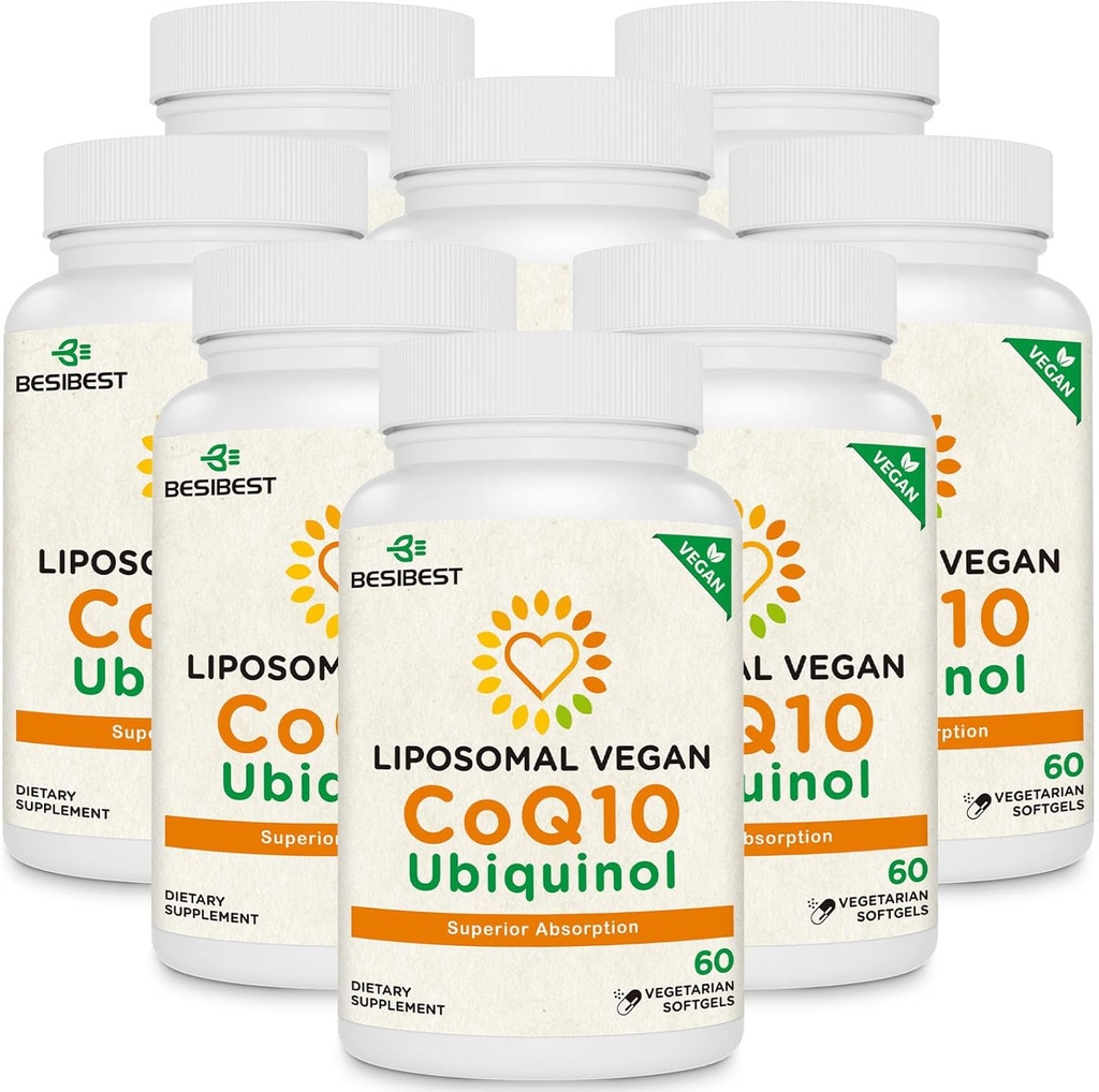 1000 mg CoQ10 Ubichinol lipozomal, 480 Vegan Softgels, Supliment Ubichinol CoQ10 de înaltă absorbţie, Forma activă antioxidantă de Coenzima Q10 pentru funcţia cardiacă şi producţia de energie