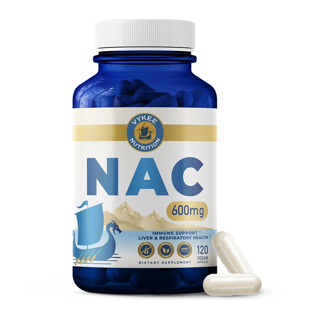 Vykee Nutrition NAC Capsules 600 mg N Acetil L Cysteine - Daily NAC Supplement for Ficat Health Support and Immune Balance - Vegan Non-GMO - 120 Capsule