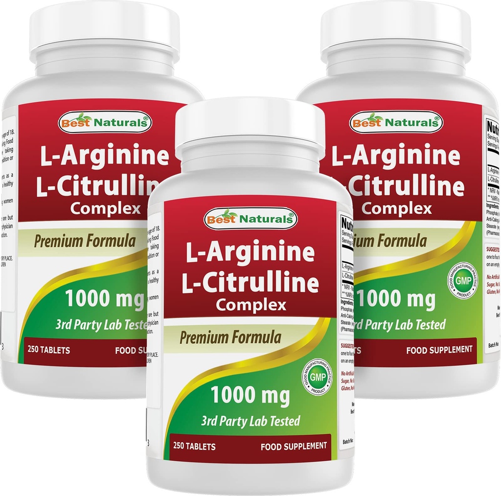 Cele mai bune naturale L-Arginina L-Citrulline Complex 1000 mg 250 comprimate (250 Count (Pachet de 3))