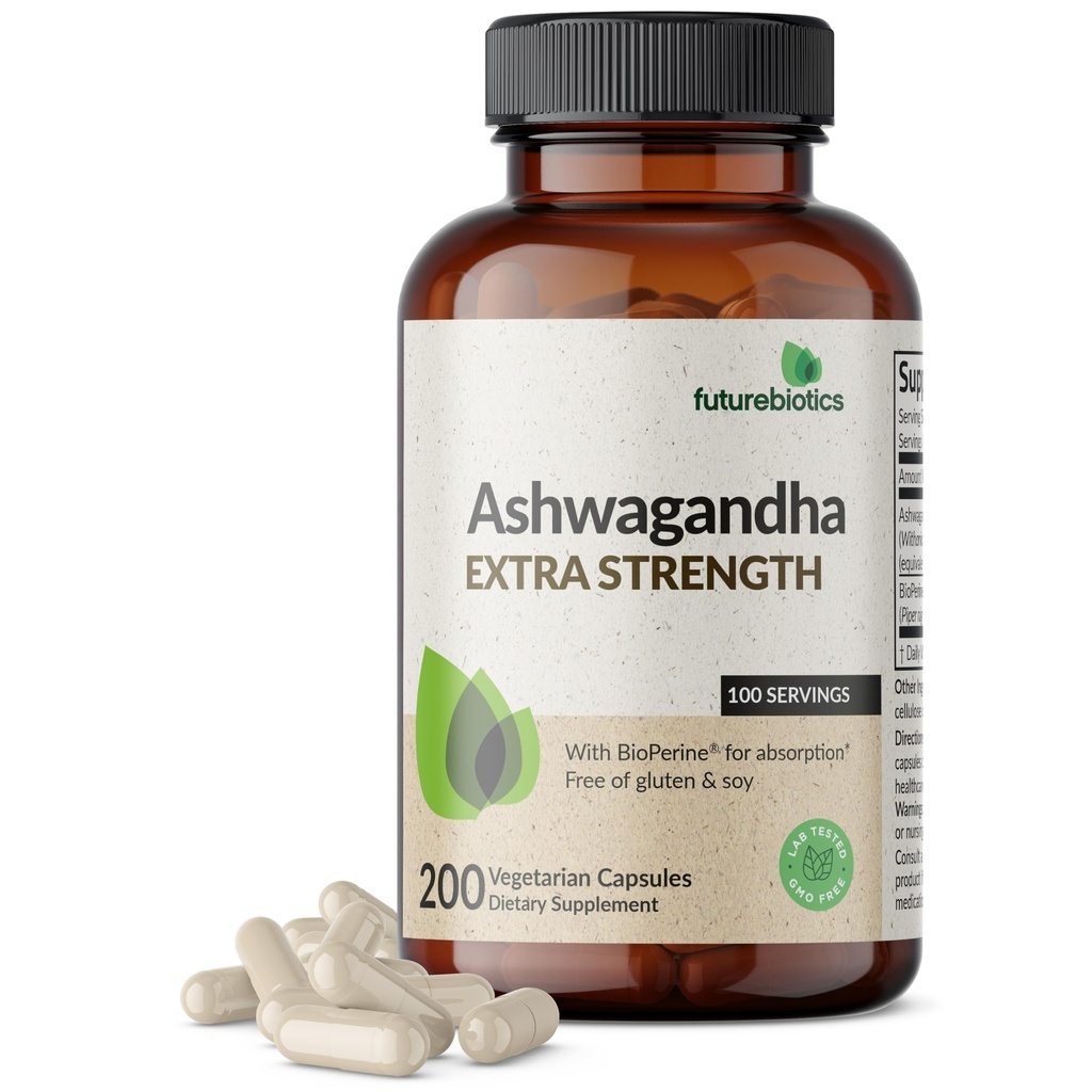 Futurebiotics Ashwagandha Extra Putere Stres şi Mood Support cu BioPerine - Formula non OMG, 200 Capsule vegetariene