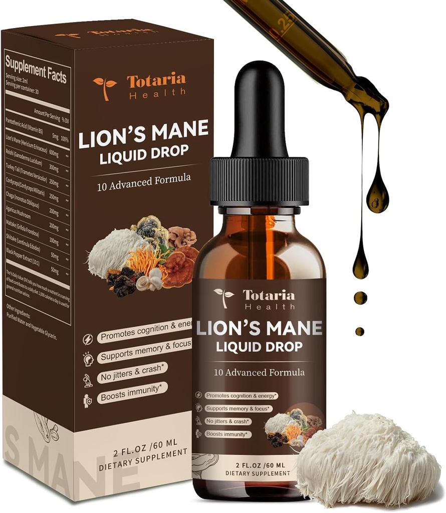 Lions Mane Supliment - Organic Leu de Coamă Supliment de ciuperci Extract picături lichide Pulbere - Brain suport Imun Memory Focus non-GMO, Gluten-Free, Vegan naturale Tinctură Superfood