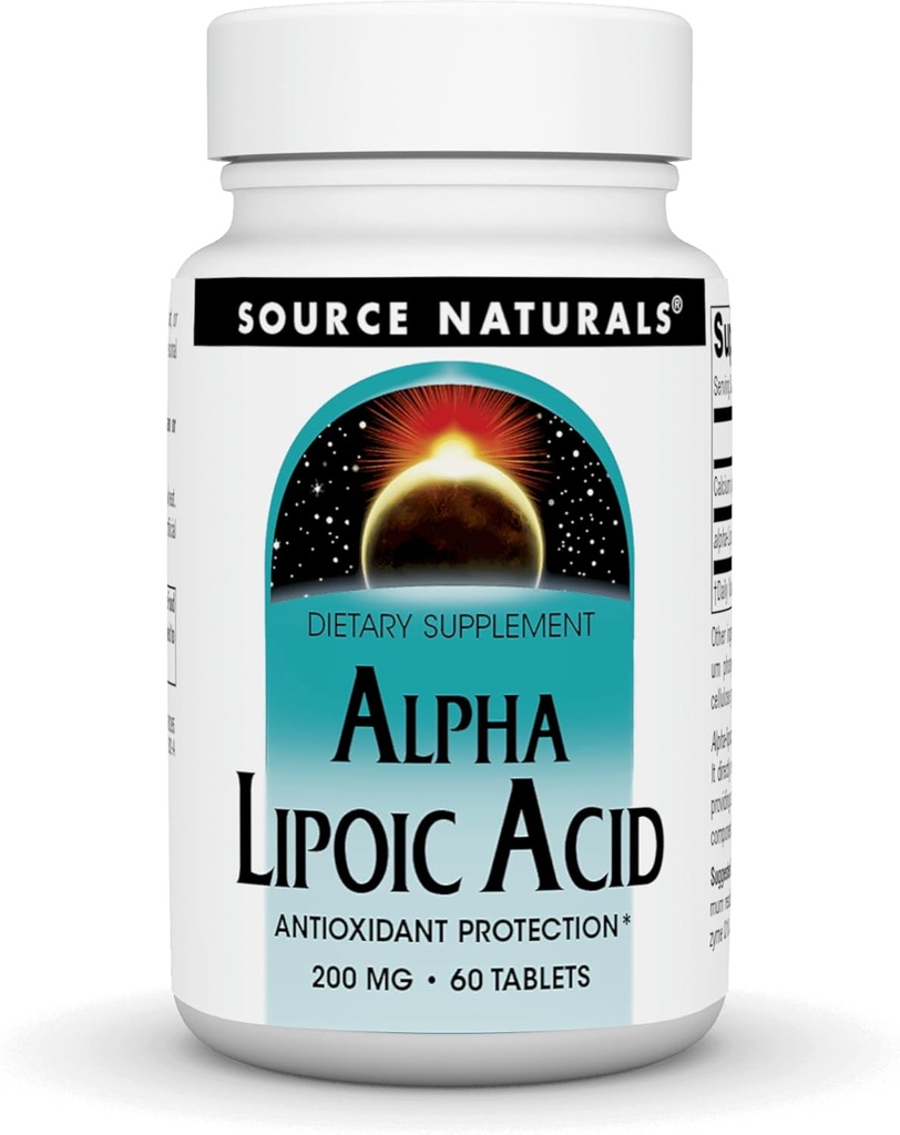 Sursa Naturals Alpha Acid lipoic 200 mg susţine metabolismul sănătos al zahărului, funcţia hepatică şi generarea energiei - 60 comprimate
