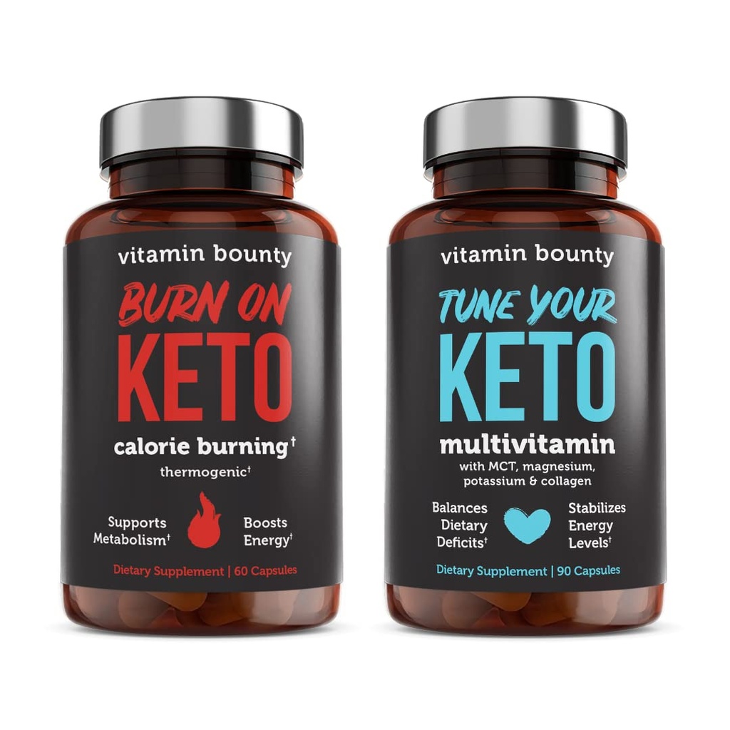 Vitamina Bounty Tune Keto dvs. și arde pe Keto Bundle - Keto Multivitamine, Calorie Arderea pentru femei și bărbați, Cetone premium zmeură, suport energetic - Bundle 60 Capsule fiecare