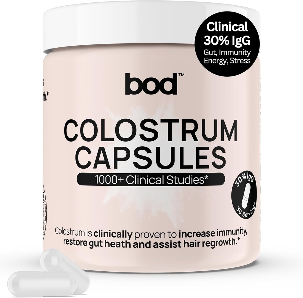 Capsulele Bod Colostrum, Suplimentul Colostru pentru Skin & Hair Crowth Support, Immune Support, Gut Health, Muscle & Wellness, IgG 30% Superfood Pure Pastile bovine, Nearomate, 30 Serviri