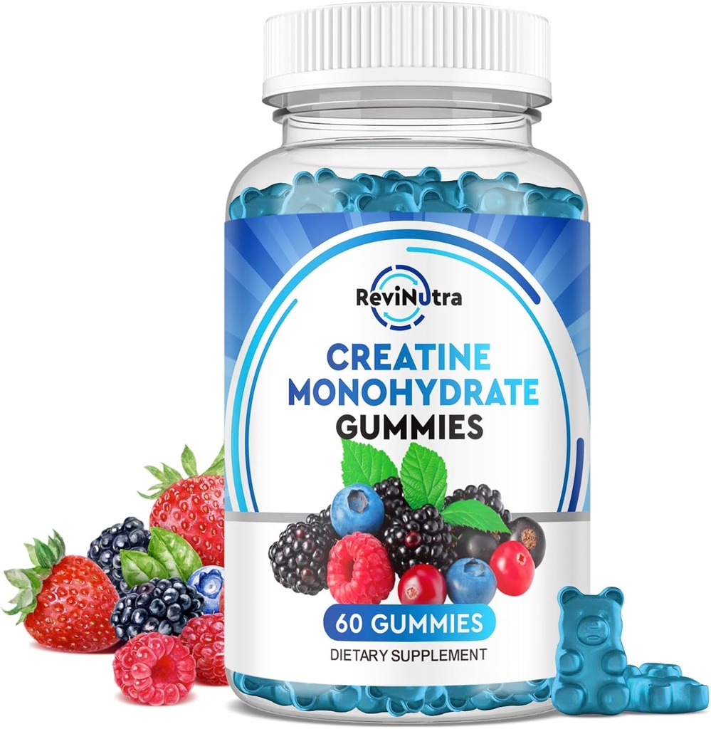 Creatin Monohidrat Gume pentru barbati si femei, Masticuri Creatina Monohidrat cu vitamina B12 pentru crestere musculara si recuperare-Vegan, Aroma mixta Berry, 60 Gume