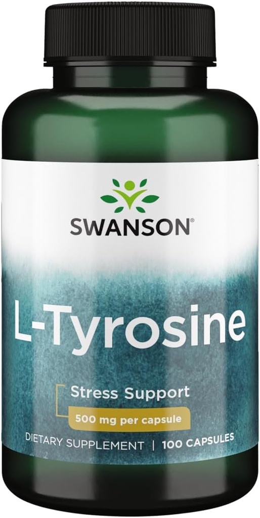 Swanson L-Tyrosine - Amino Acid Supliment promovarea suport de stres, Cognitive Function, si Claritatea mentala - Ajuta la sustinerea sanatatii cerebrale globale - (100 capsule, 500 mg fiecare)