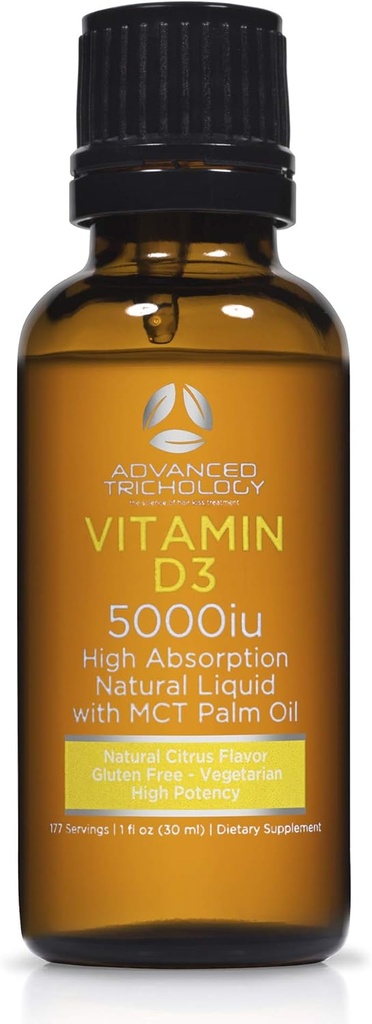 Trichologie avansată Vitamină lichidă vegetariană D3-5000 ui Absorbție ridicată - 1000 ui per picătură - 6 luni Aprovizionare - Gluten gratuit 365 VIT D - 1 lichid Ounce (Pachetul de 1)