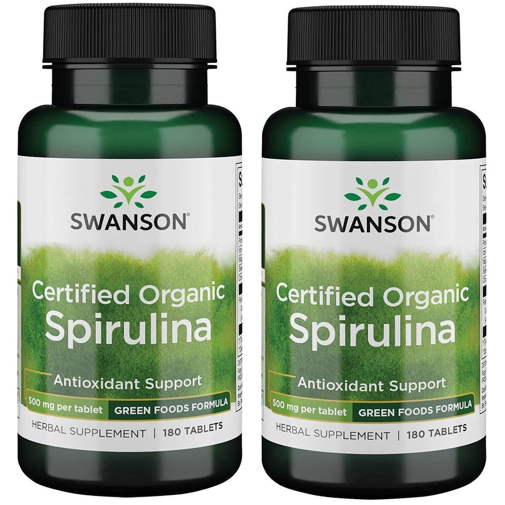 Swanson Certified Organic Spirulina 500 mg 180 Tabs (2 ambalaj)