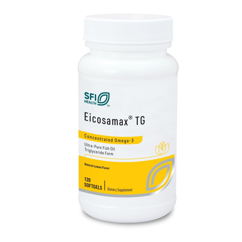 Klaire Labs SFI Health Eicosamax TG Pastile de ulei de peşte cu EPA/DHA - Omega-3 Acidi graşi pentru a sprijini funcţia cerebrală şi cardiacă - Aroma naturală de lamaie pentru a ajuta la reducerea burpurilor de peşte sau a gustului (120 Softgels)