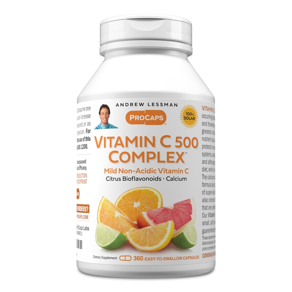ANDREW LESSMAN Vitamina C 500 Complex 360 Capsule - Vitamina C non-acide Plus Citrus Bioflavonoids pentru sistemul imunitar și suport anti-oxidant, fără upset stomac, mici capsule ușor de înghițit